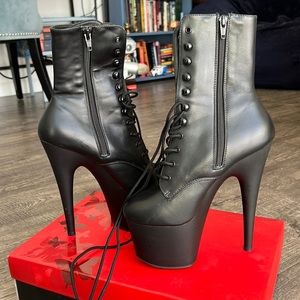 Pleaser faux leather boot heels, size 7